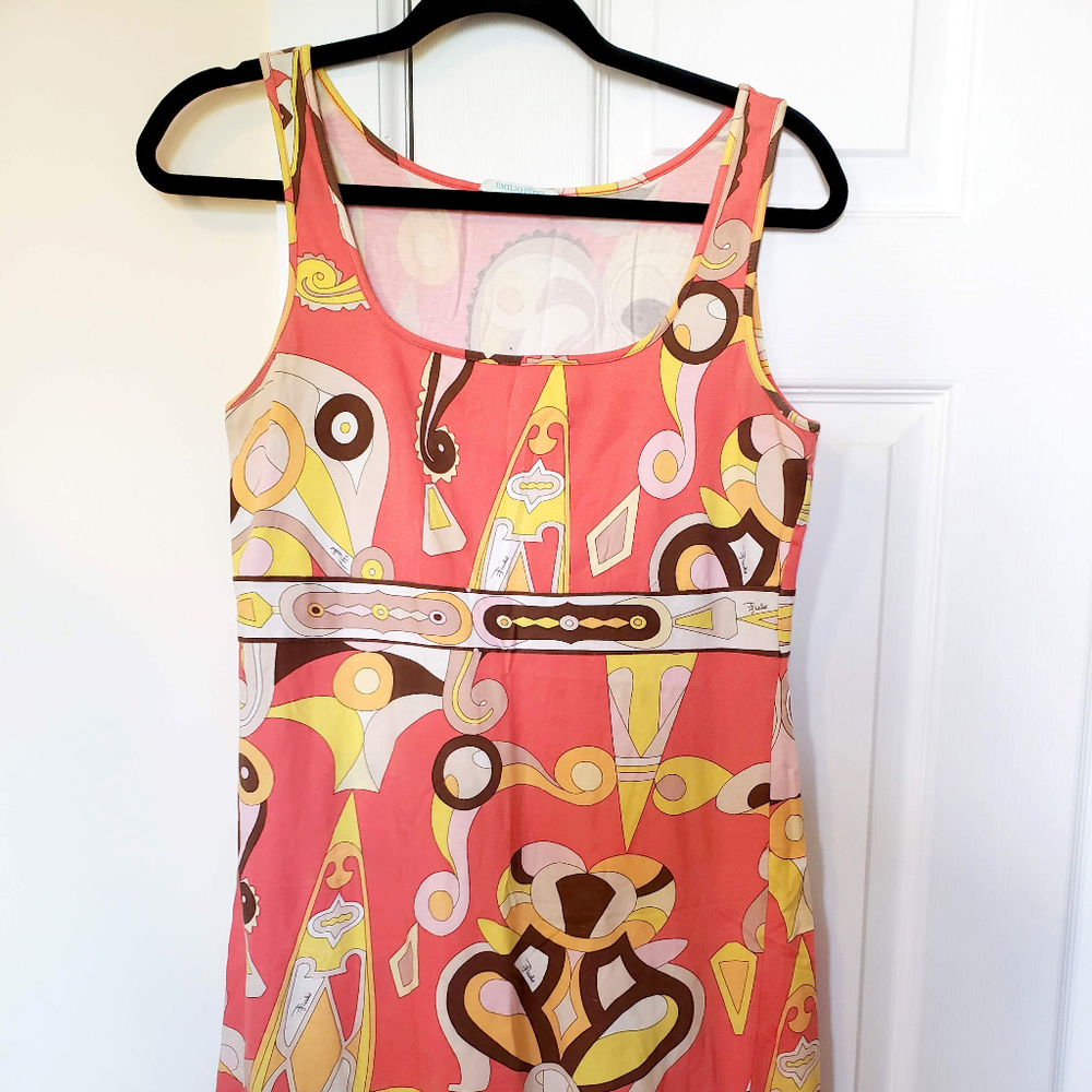 Emilio Pucci coral print jersey mini sun dress LRG